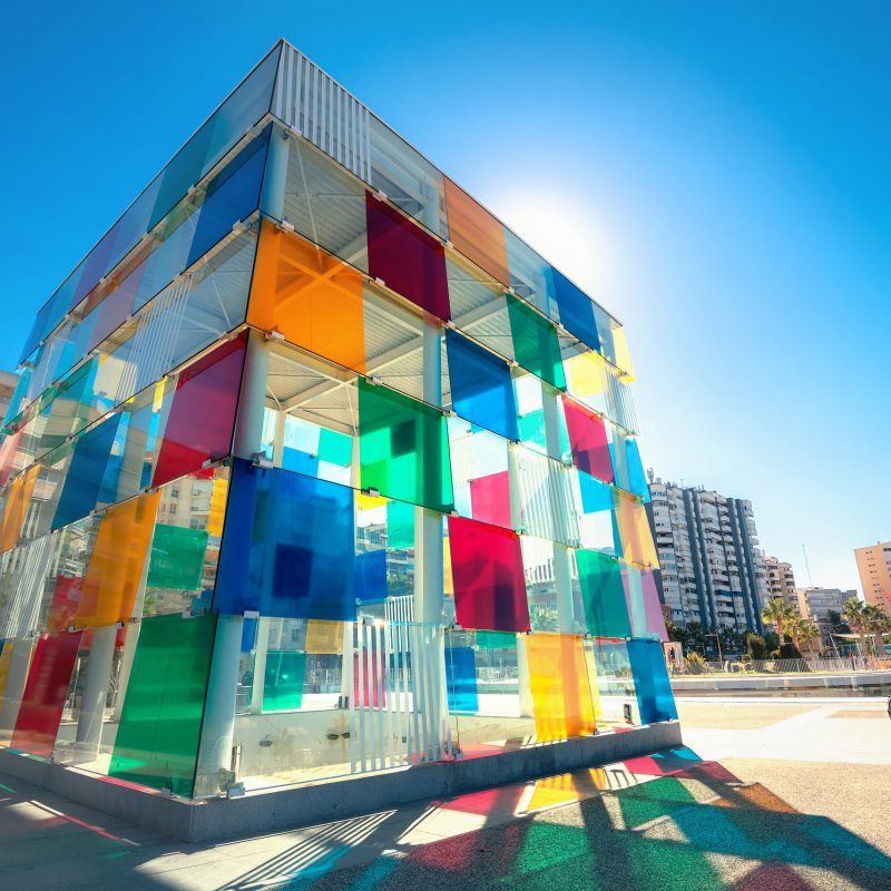 Malaga, Spain - October 30, 2016: Contemporary museum Pompidou centre in Malaga, Andalusia, Spain.  It is famous culture centre is housed at the new port of Malaga